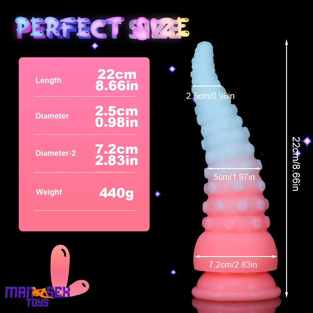 6.42in 7.48in 8.66in Fluorescent Octopus Tentacle Soft Dildo For Masturbator
