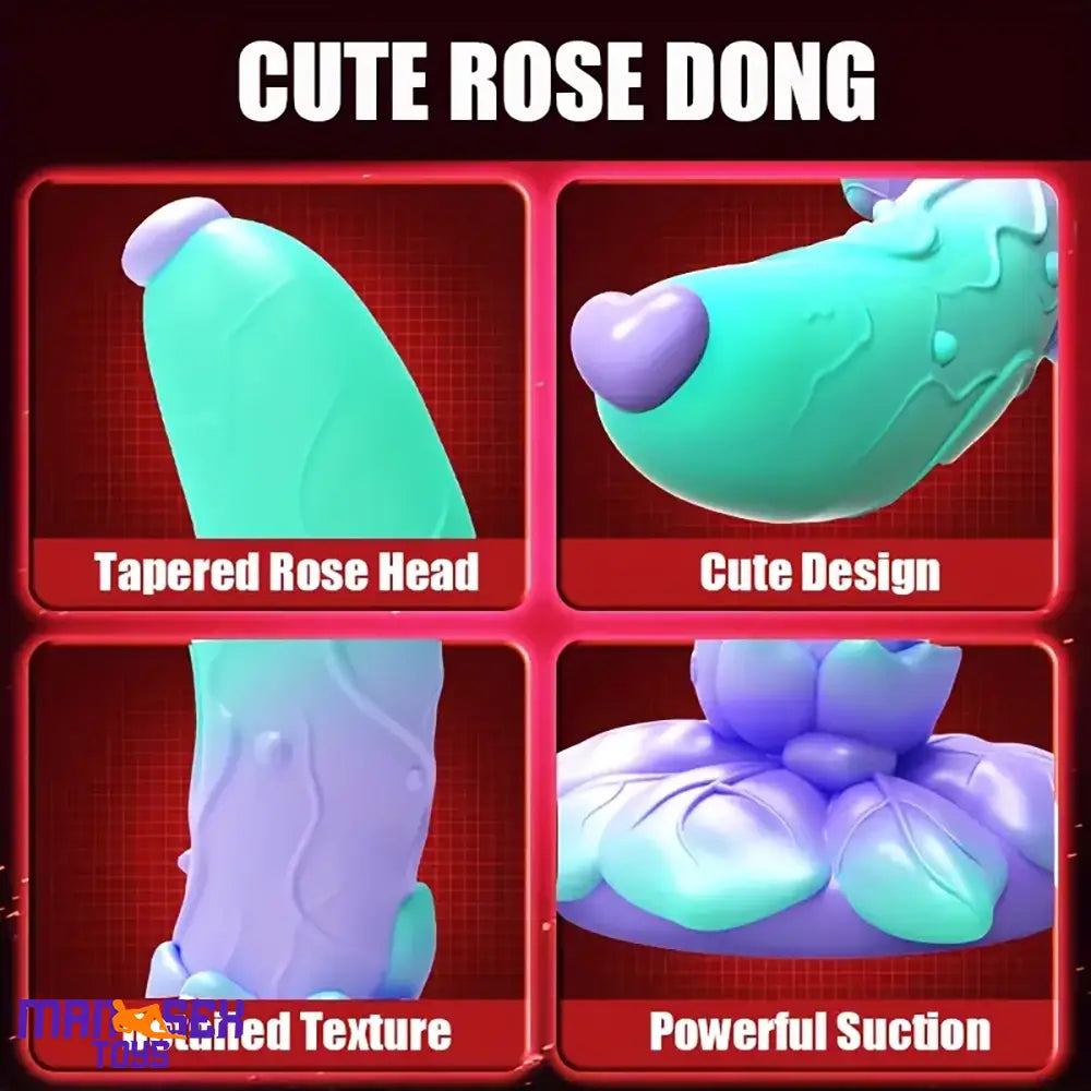 7.4in Soft Flexible Silicone Rose Shape Colored Particles Cock Head Dildo