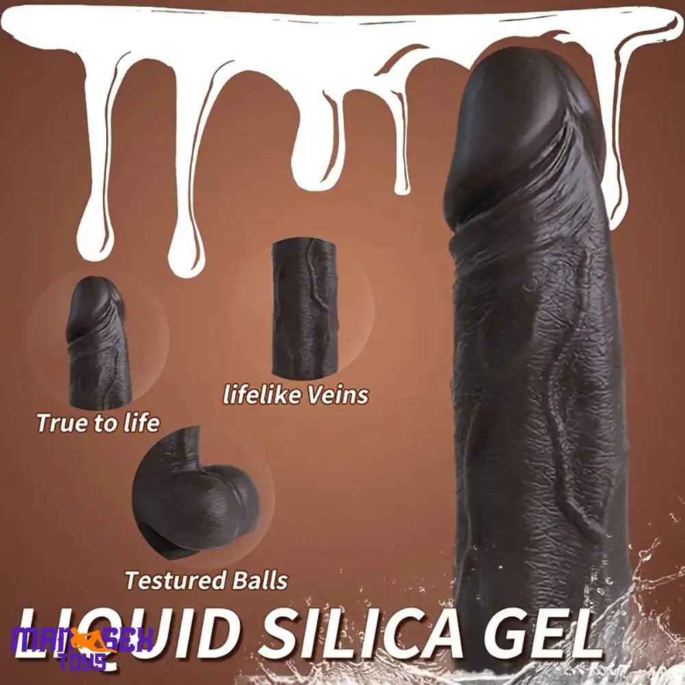 8.66in Usb Powered 10 Vibrating 9 Thrusting Remote Silicone Ebony Anal Dildo