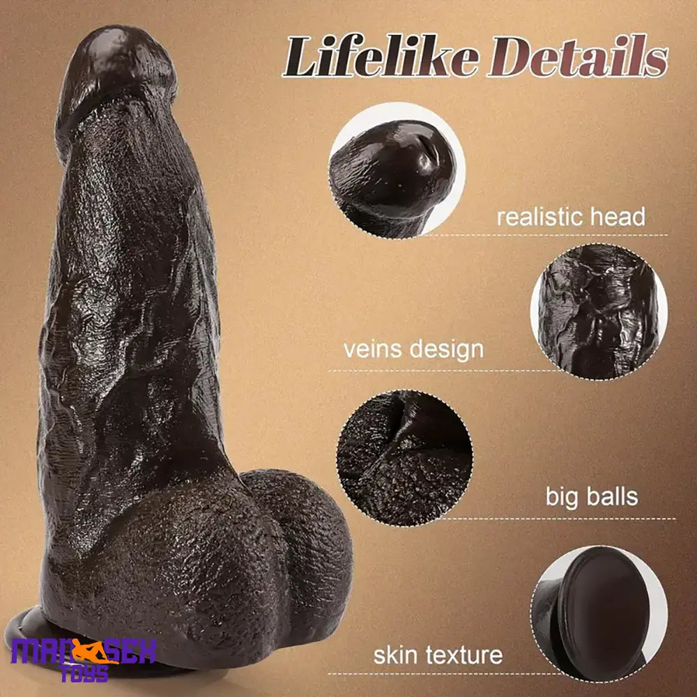 9.84in Superb Skin Sensation Real Thick Ebony Dildo For Female Masturbator