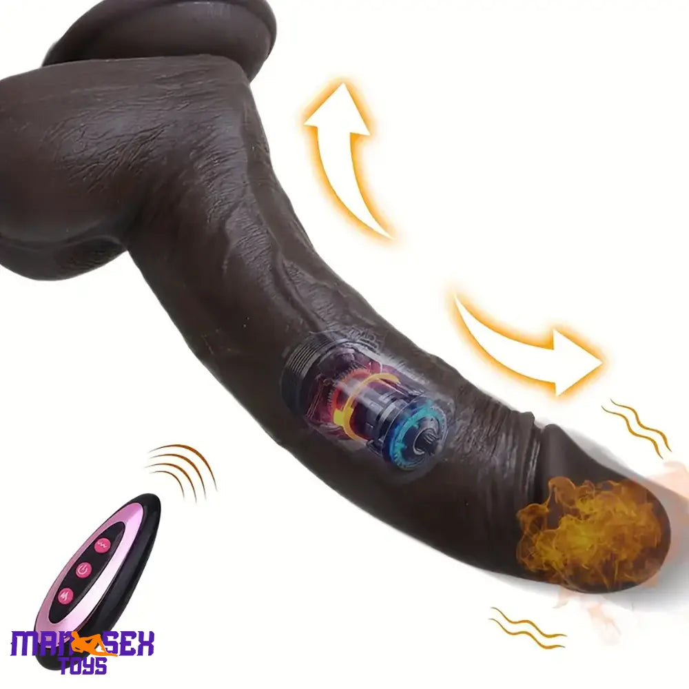 8.66in Usb Powered 10 Vibrating 9 Thrusting Remote Silicone Ebony Anal Dildo