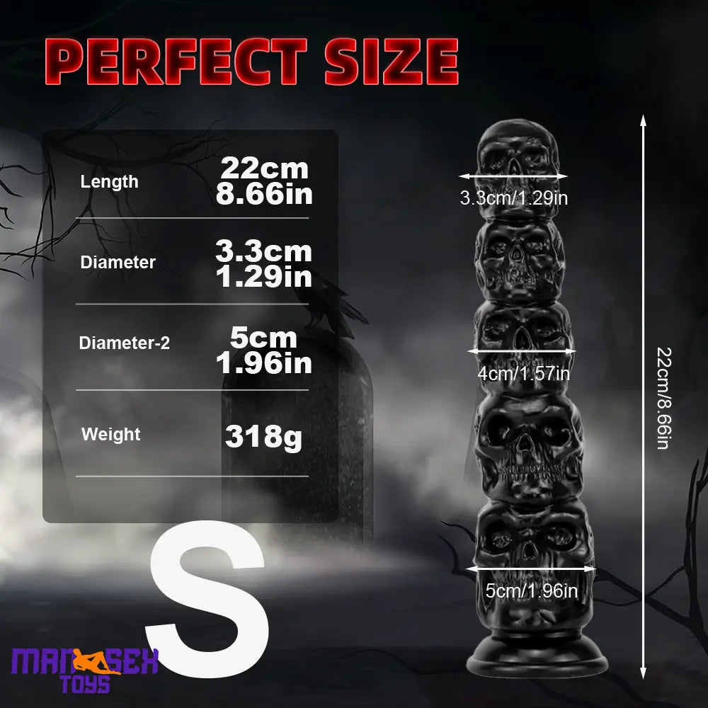 8.66in 11.8in 7.87in 11.02in Pumpkin Skull Odd Head Big Black Odd Dildo