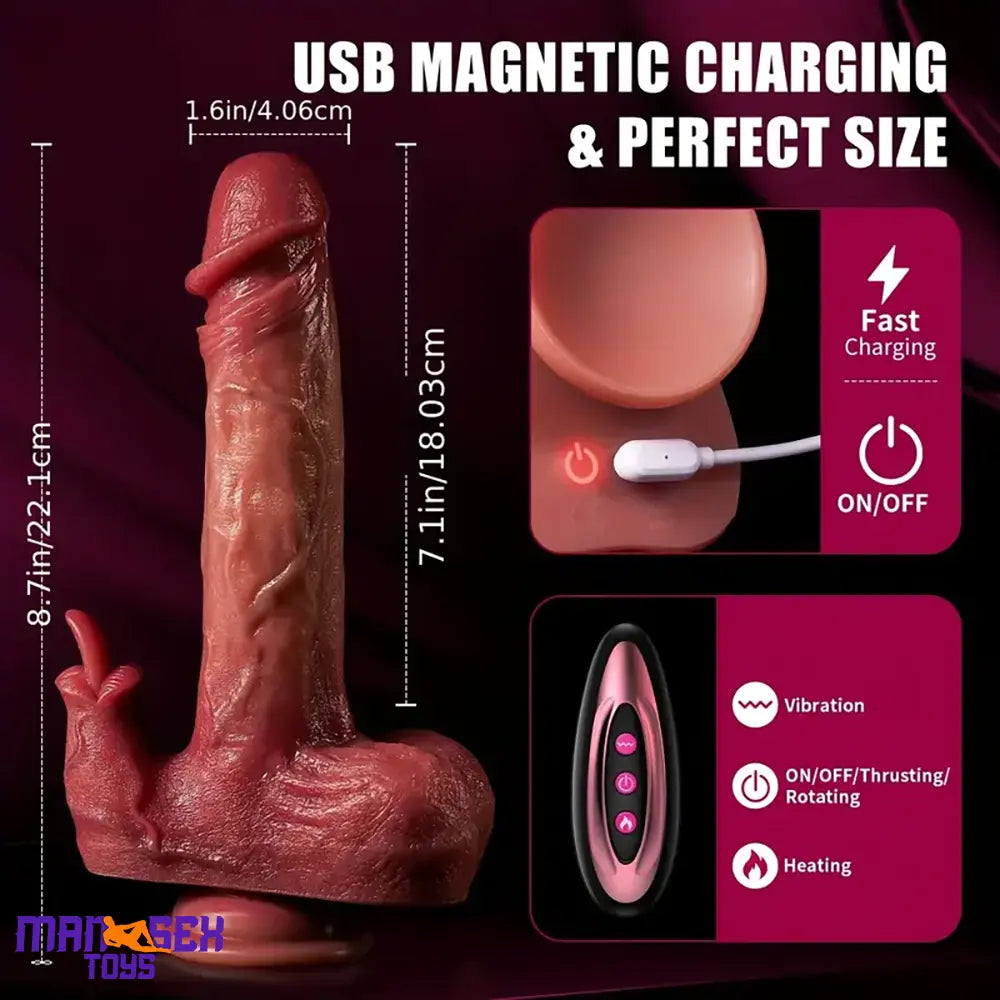 8.7in Multi-Stimulation Thrusting Tongue Licking Heating Dildo Vibrator Toy
