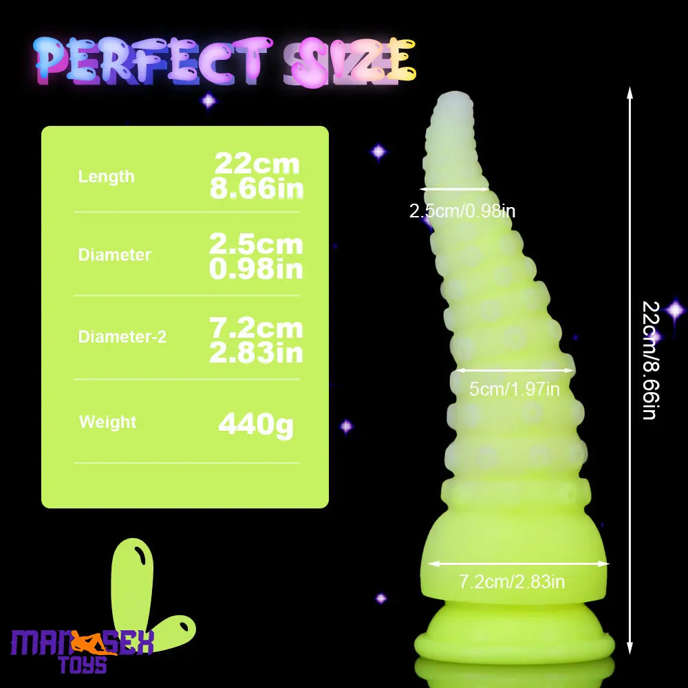 6.42in 7.48in 8.66in Fluorescent Octopus Tentacle Soft Dildo For Masturbator