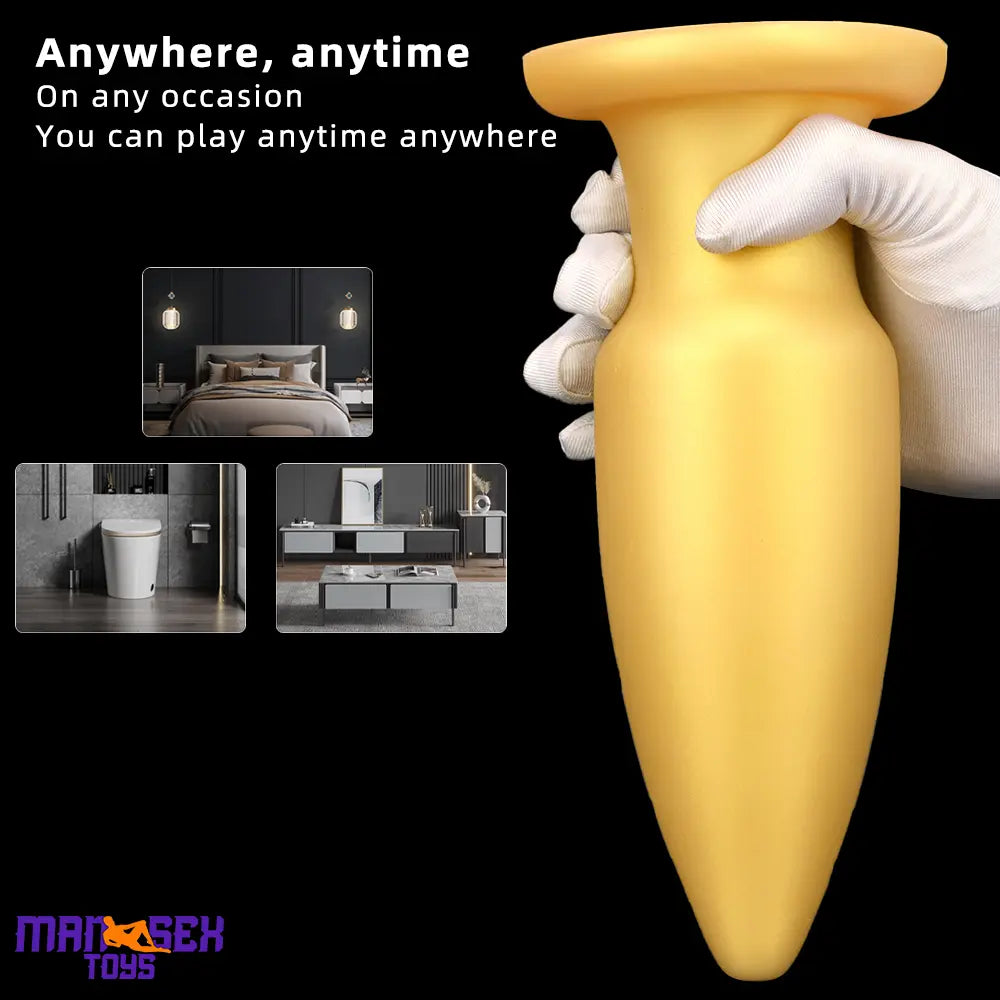 8.85in Premium Gold Soft Liquid Silicone Big Butt Plug Dildo Cock Sex Toy