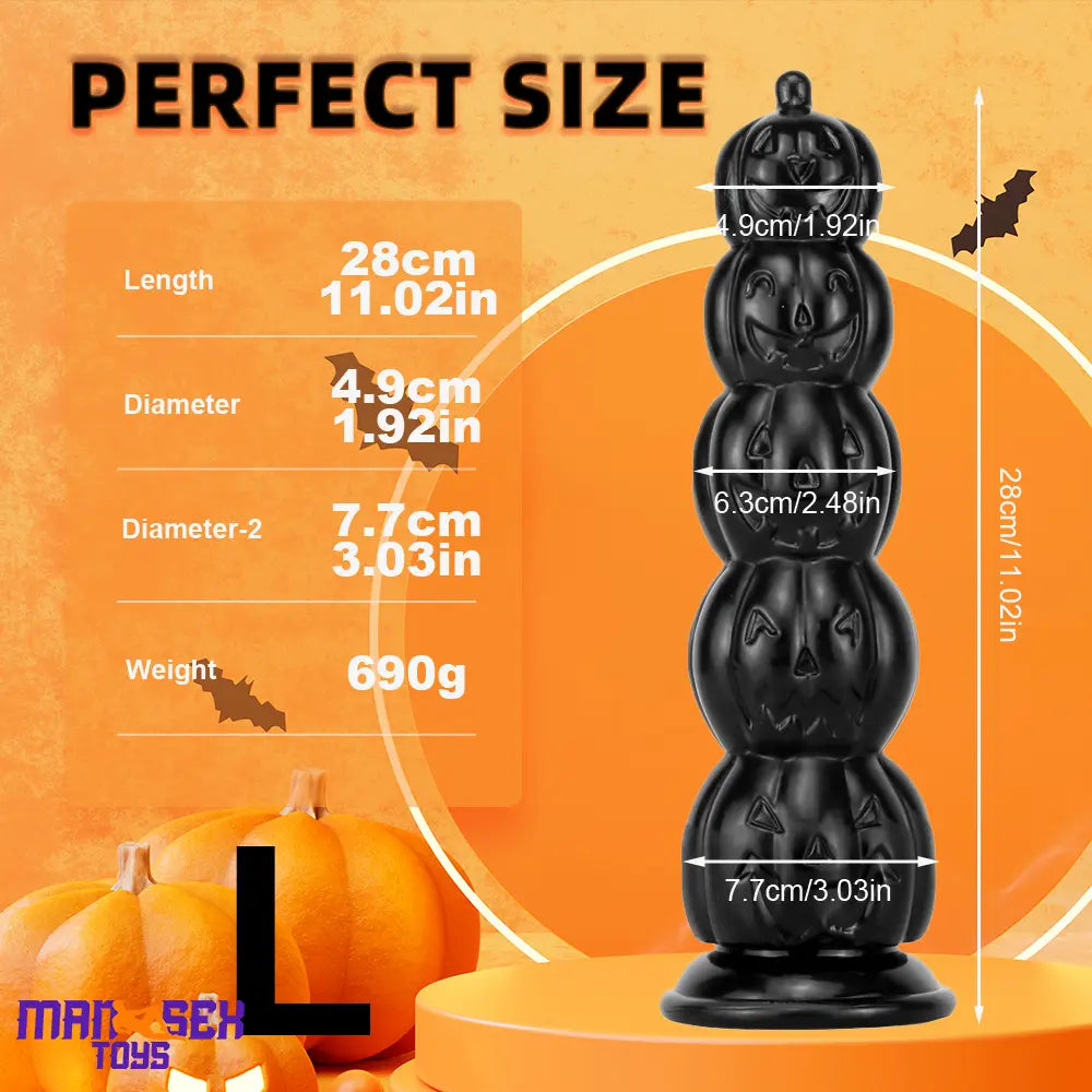 8.66in 11.8in 7.87in 11.02in Pumpkin Skull Odd Head Big Black Odd Dildo