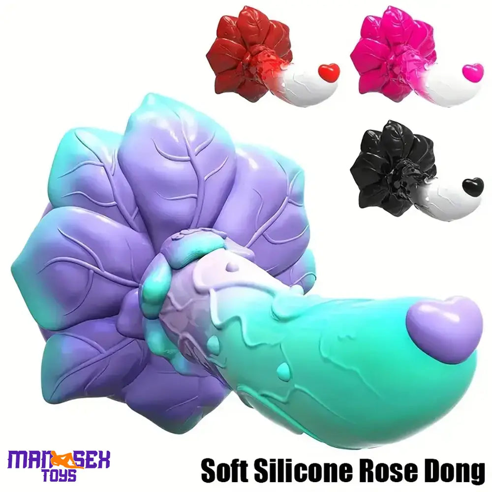 7.4in Soft Flexible Silicone Rose Shape Colored Particles Cock Head Dildo