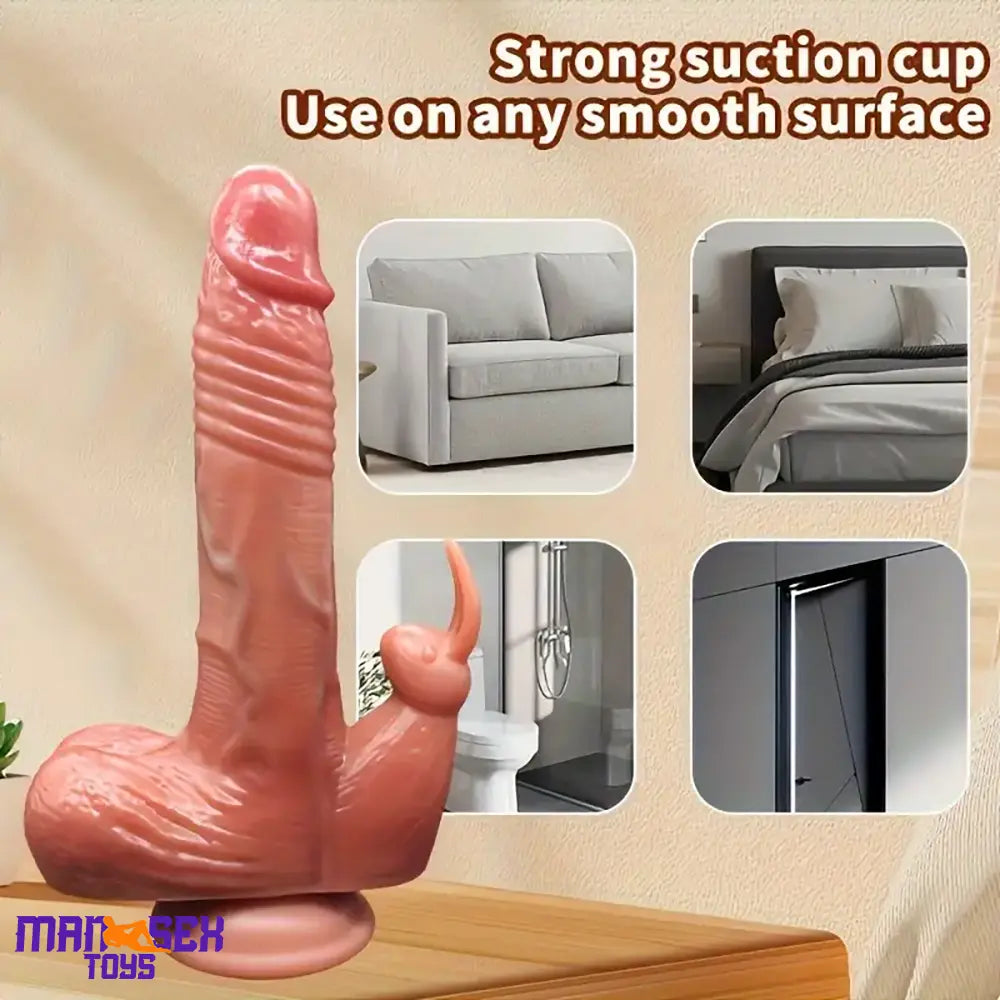 9.05in Rabbit Thrusting Tapping Heating Vibrating Silicone Soft Anal Cock Dildo