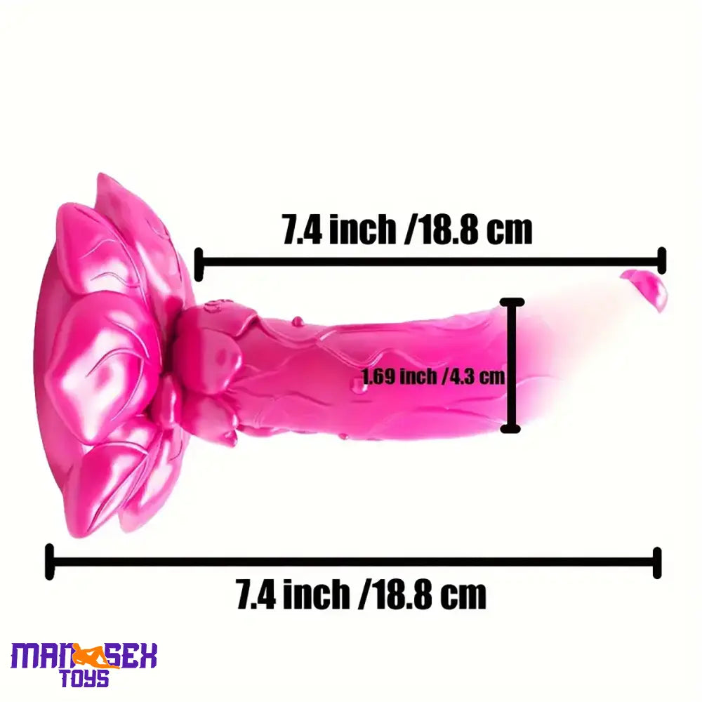 7.4in Soft Flexible Silicone Rose Shape Colored Particles Cock Head Dildo