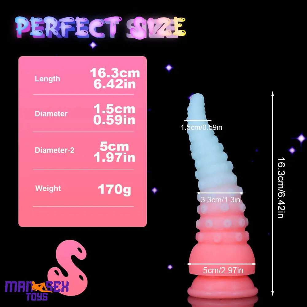 6.42in 7.48in 8.66in Fluorescent Octopus Tentacle Soft Dildo For Masturbator