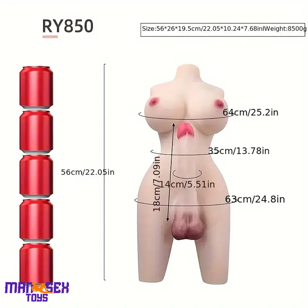 7.09in 7.87in Realistic Silicone Dildo With Sex Doll Torso Clit Masturbator