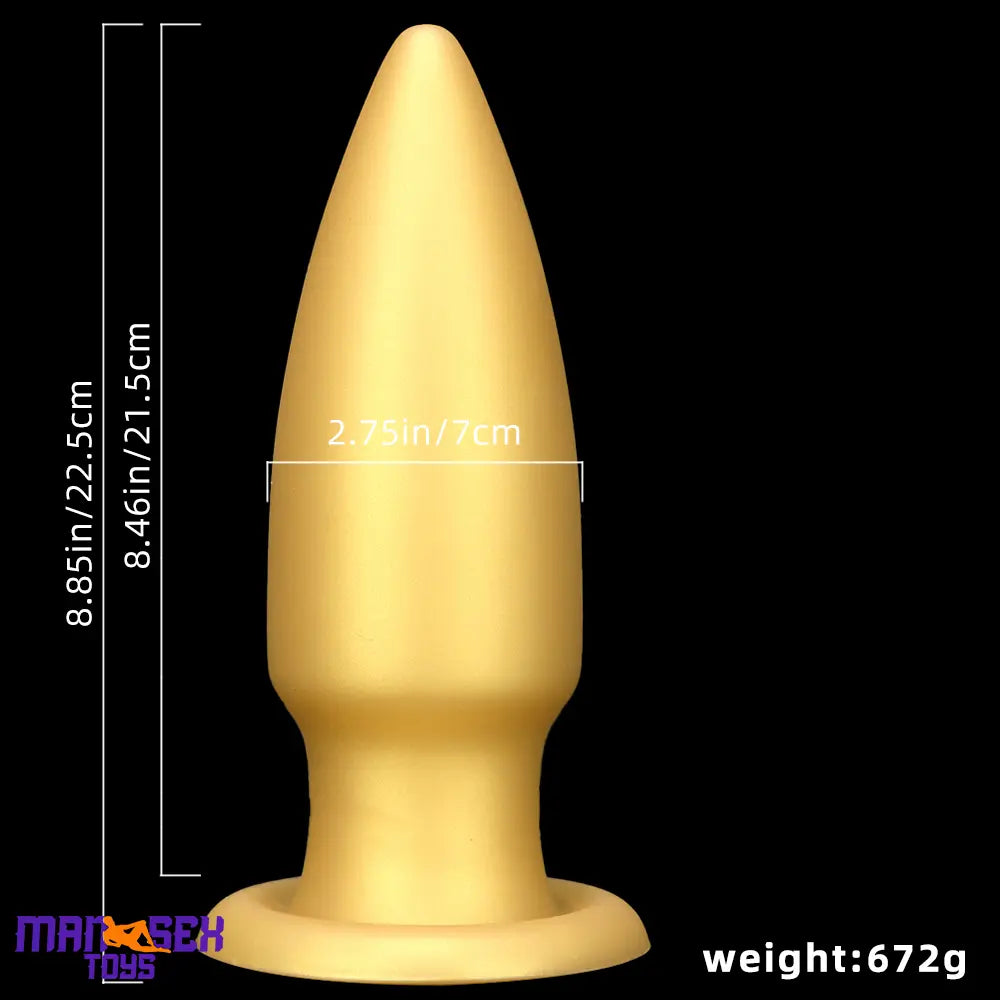 8.85in Premium Gold Soft Liquid Silicone Big Butt Plug Dildo Cock Sex Toy