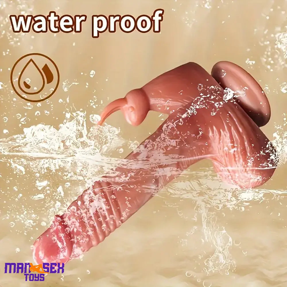 9.05in Rabbit Thrusting Tapping Heating Vibrating Silicone Soft Anal Cock Dildo