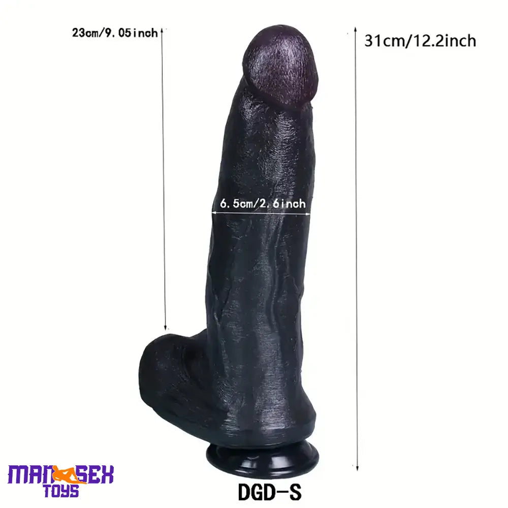 12.2in 13.4in Real Looking Silicone Big Long Flexible Ebony Anal Sex Dildo