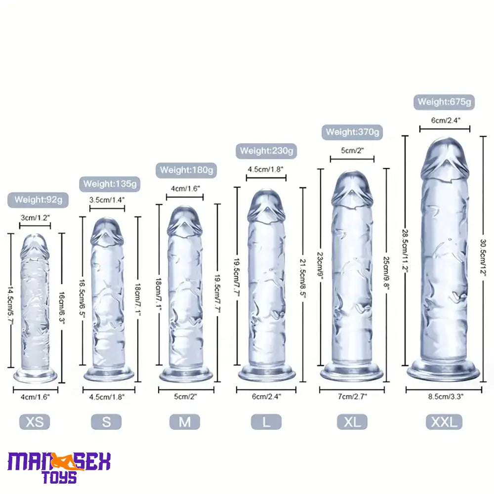 6.3in 7.1in 7.7in 8.5in 9.8in 12in Realistic Clear Cock Dildo With Suction Cup