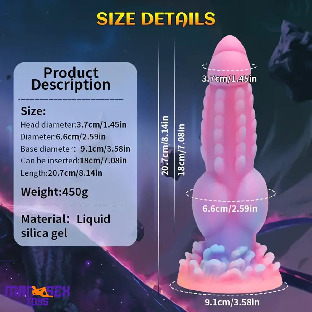 8.14in Colorful Silicone Flexible Fantasy Big Luminous Monster Female Dildo