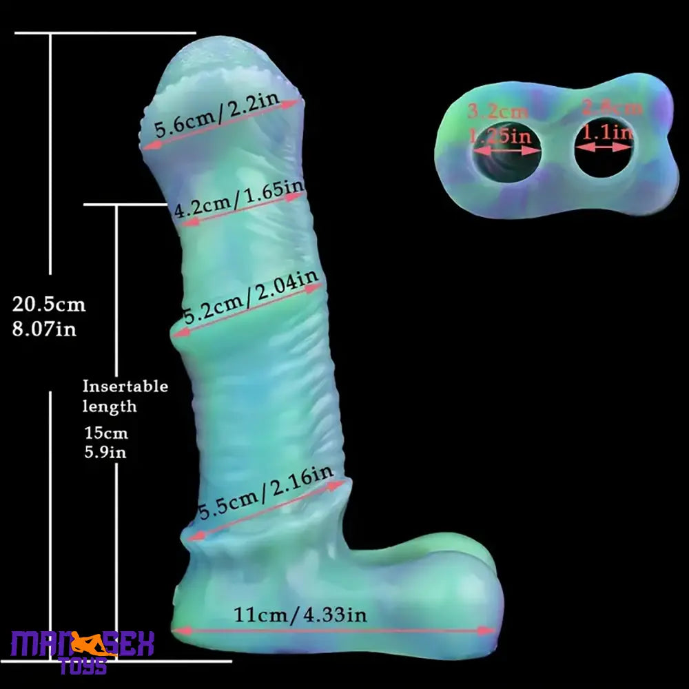 8.07in Silicone Soft Cock Ring Dildo Sleeve Horse Luminous Penis Extender