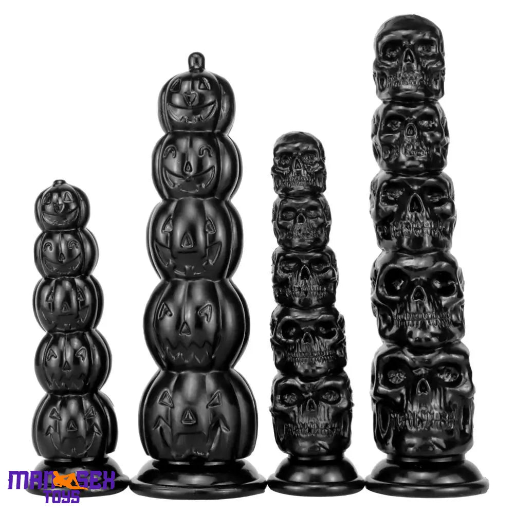 8.66in 11.8in 7.87in 11.02in Pumpkin Skull Odd Head Big Black Odd Dildo