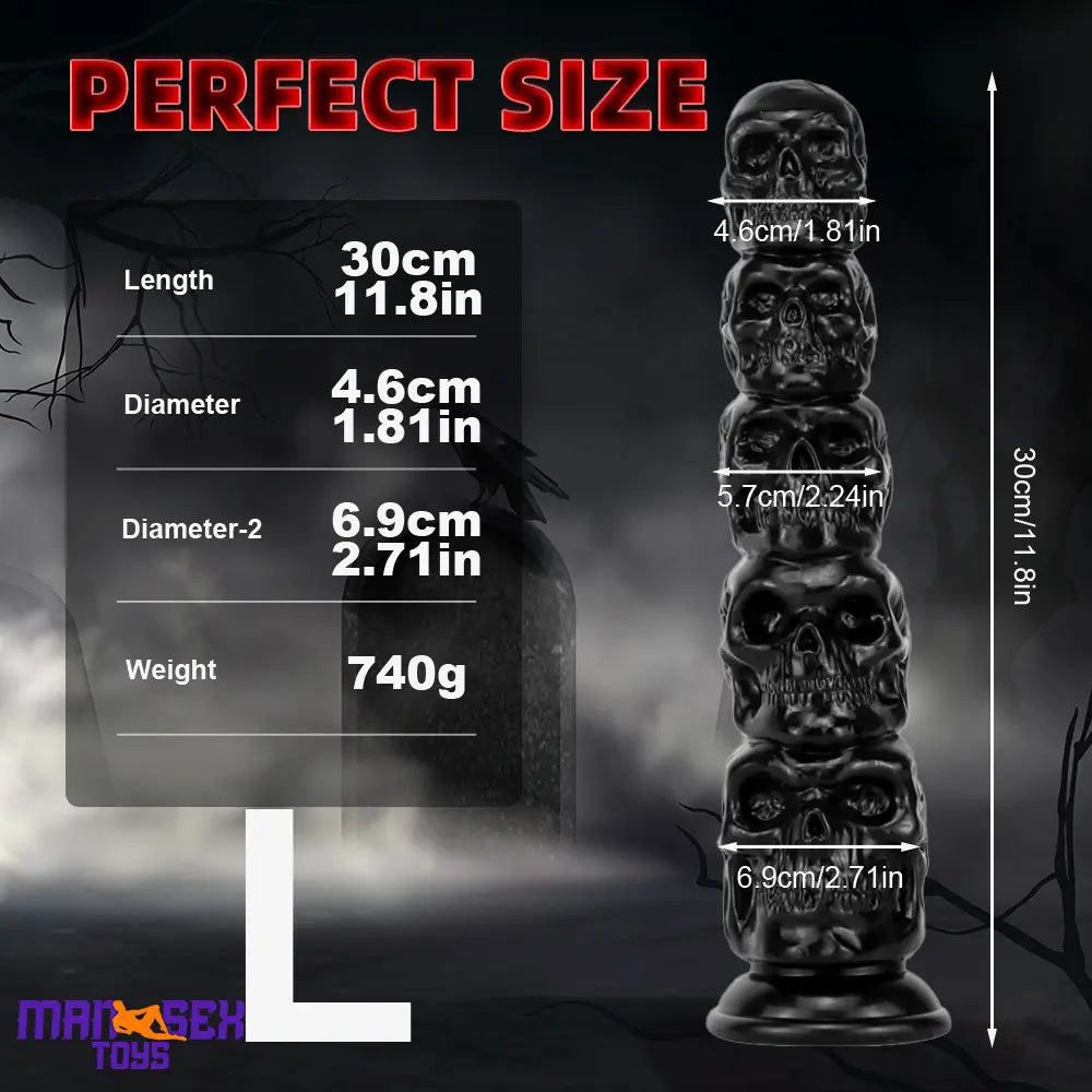 8.66in 11.8in 7.87in 11.02in Pumpkin Skull Odd Head Big Black Odd Dildo